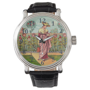 Garden Grow Flower Woman Art Antique Watch