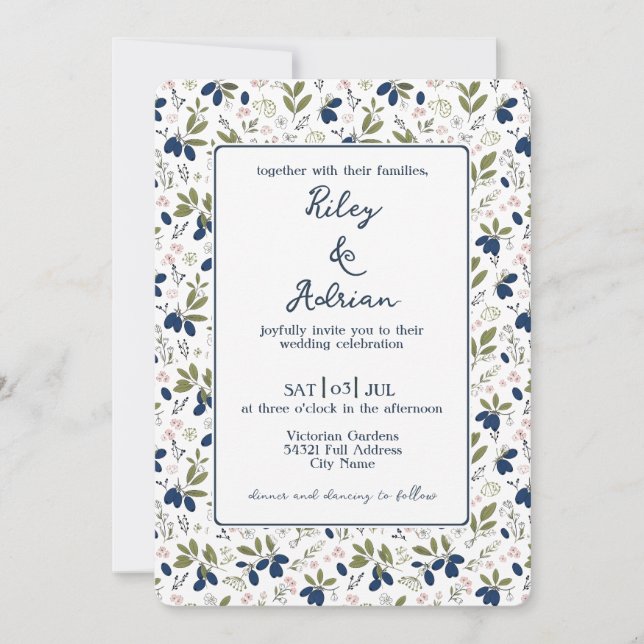 Garden Haskap Berry Pink Flower Spring Wedding Invitation (Front)