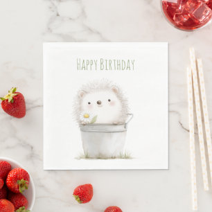 Garden Hedgehog with Daisy Flower Birthday Napkin