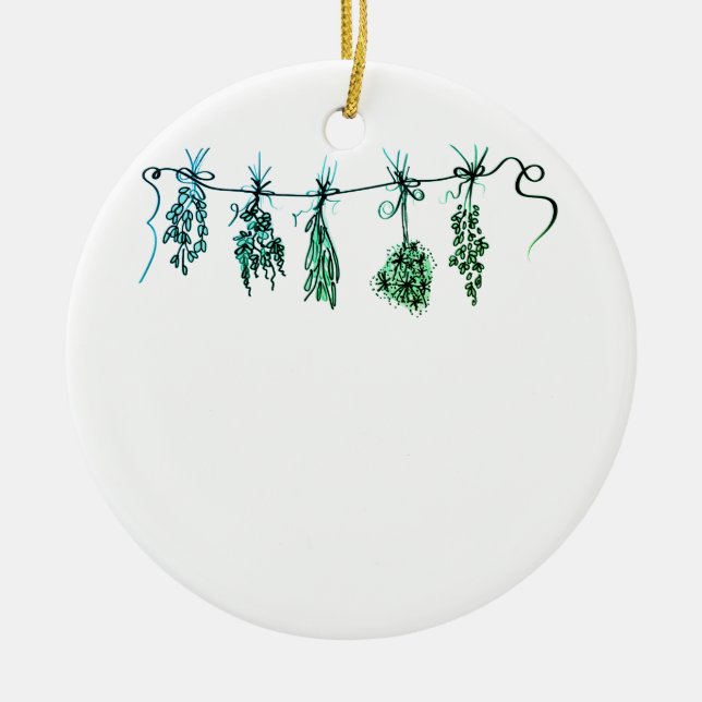Garden Herbs botanical boho  Ceramic Tree Decoration (Front)
