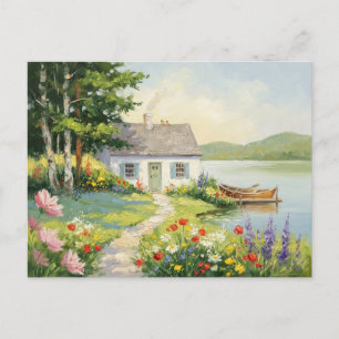 Garden House Lake Nature Scene Village Postcard
