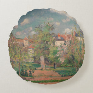 Garden in Full Sunlight, Camille PIssarro, 1876 Round Cushion