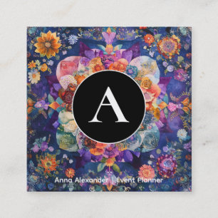 Garden in Motion Floral Mandala Design Square Business Card
