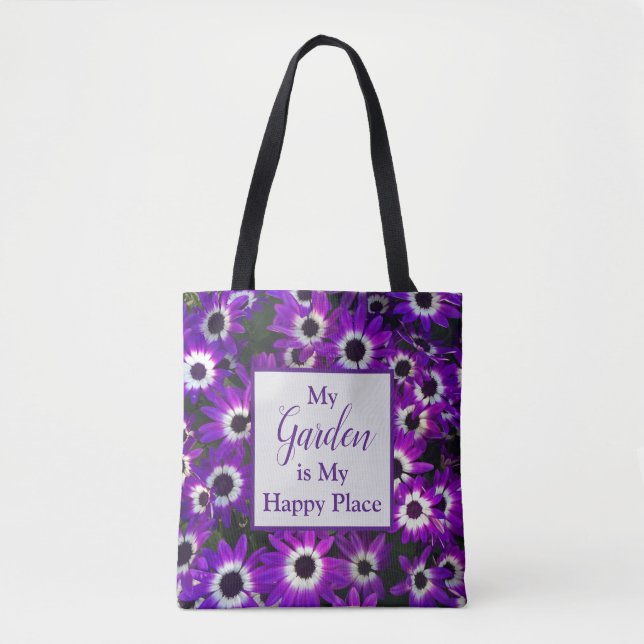 Garden in My Happy Place Bright Purple Flower Tote Bag (Front)
