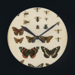 Garden Insects by Vision Studio Round Clock<br><div class="desc">This Vision Studio piece is an entomologists dream! Garden insects are drawn on a cream background,  shown in achingly beautiful detail. If you love insects this is the print for you!</div>