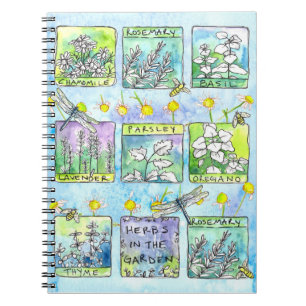 Garden Journal Basil Plants Dragonfly Bees Herb 