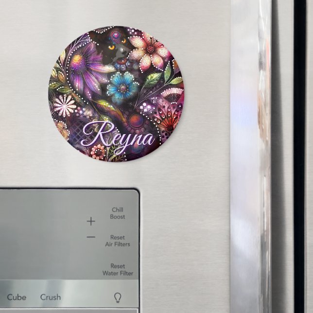 Garden Kitty Cat Floral Abstract Personalised Magnet (In Situ (Fridge))