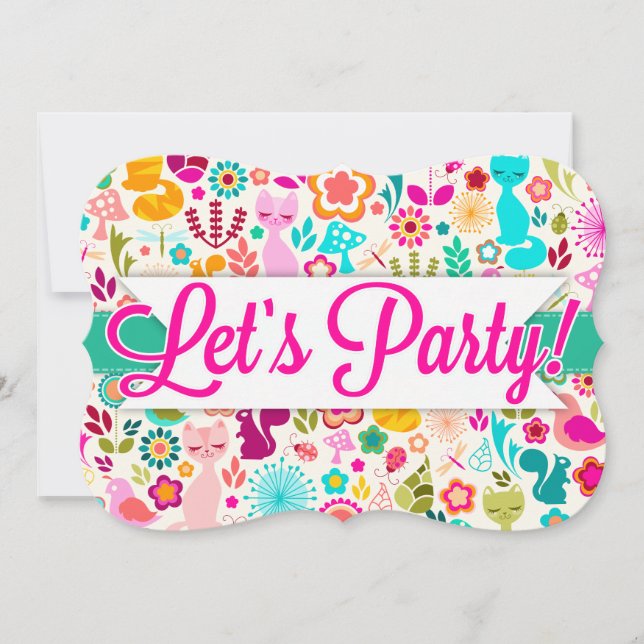 Garden Kitty "Let's Party!" Invitations (Front)