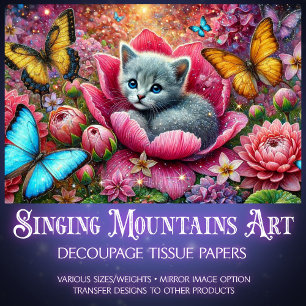 Garden Kitty Whimsy Decoupage Tissue Paper