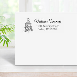 Garden Lantern Flowers Address 3 Rubber Stamp