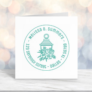Garden Lantern Flowers Round Address 1 Self-inking Stamp