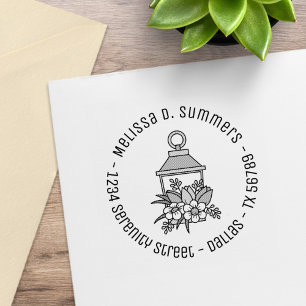 Garden Lantern Flowers Round Address 2 Rubber Stamp