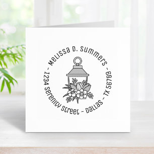 Garden Lantern Flowers Round Address 2 Rubber Stamp