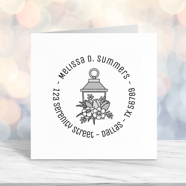 Garden Lantern Flowers Round Address 4 Self-inking Stamp (Creator Uploaded)