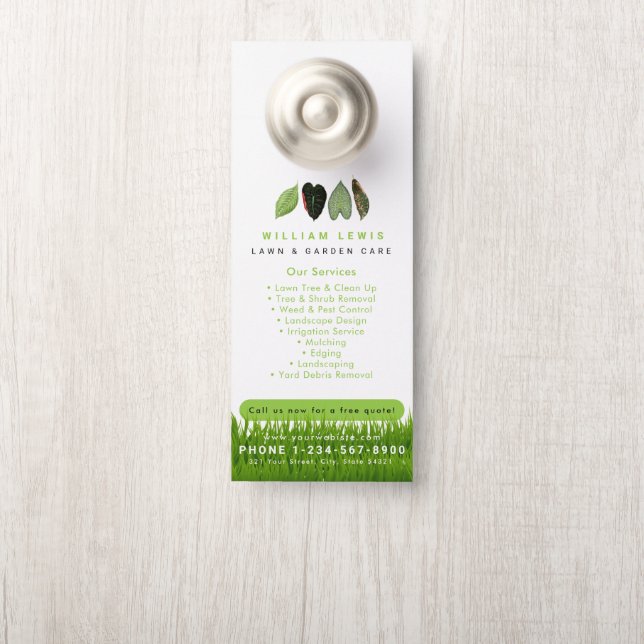 Garden Lawn Care Landscaping Leaves Business Logo Door Hanger (On Knob)