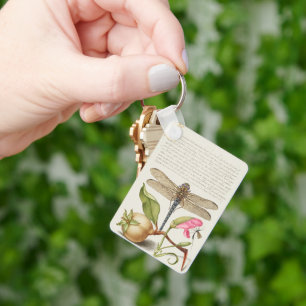 Garden life, Dragonfly, Pear, Carnation and Insect Key Ring