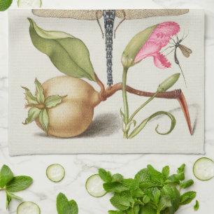 Garden life, Dragonfly, Pear, Carnation and Insect Tea Towel