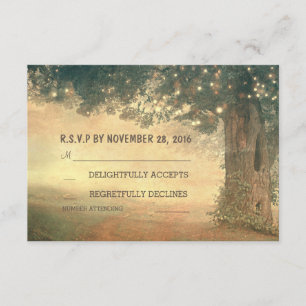 Garden lights tree rustic old wedding RSVP cards