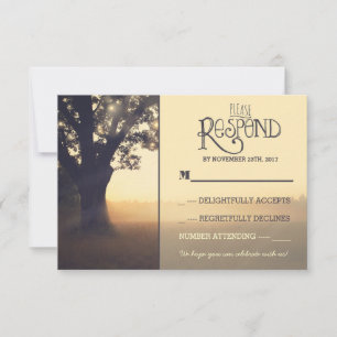 Garden lights tree rustic wedding RSVP Card