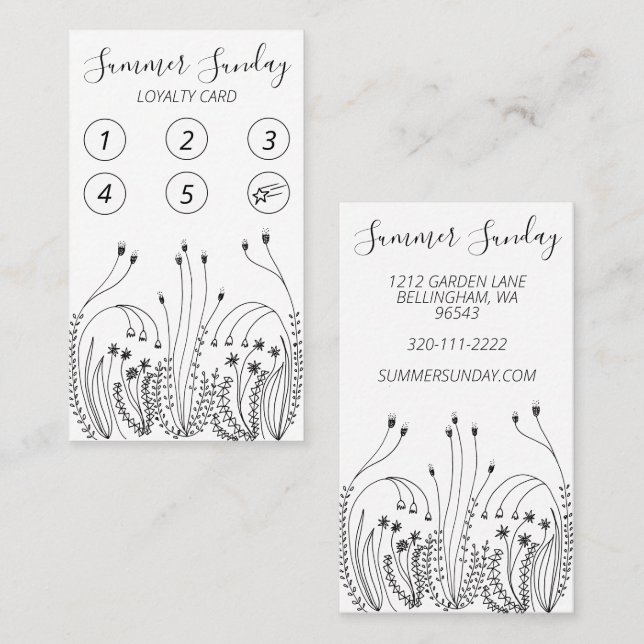 Garden Line Art Florist Plants Wildflowers 5 Loyalty Card (Front/Back)