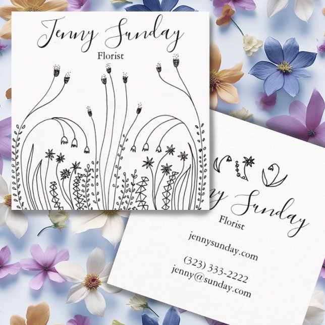 Garden Line Art Landscape Horticulture Square Business Card (Hand drawn botanical  line art on a custom business card)