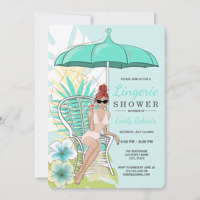 Garden Lingerie Shower Redhead Bride Invitation (Front)