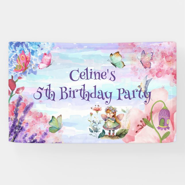 Garden little fairy birthday  banner (Horizontal)