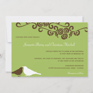 Garden love birds green modern elegance wedding invitation