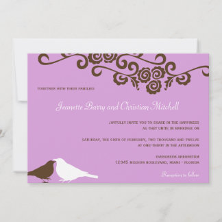 Garden love birds purple modern elegance wedding invitation