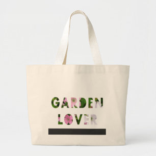 Garden Lover Floral Text Pink White Green Large Tote Bag