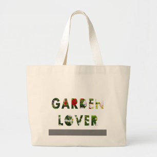 Garden Lover Floral Text Red White Green Large Tote Bag