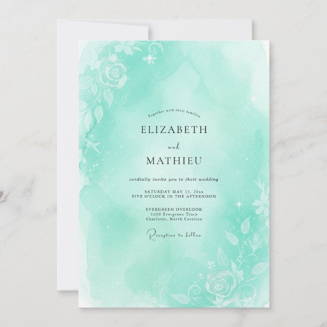 Garden Mint Aqua Leafy Wedding Invitation (Front)