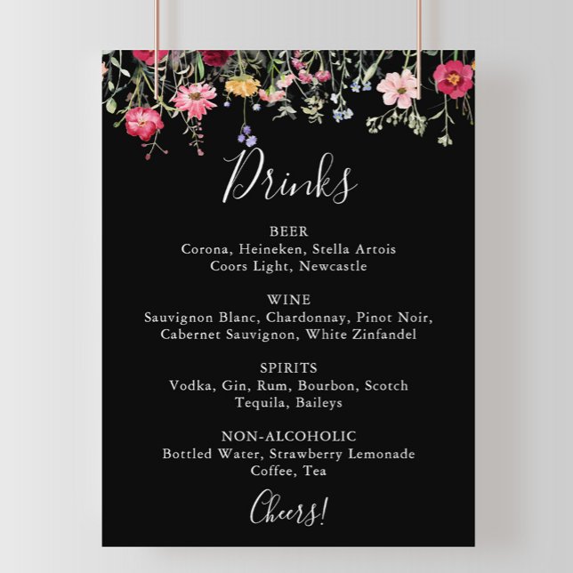 Garden Multicolor Wildflower Wedding Drinks Menu  Poster (Creator Uploaded)