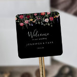 Garden Multicolor Wildflower Wedding Welcome Square Sticker<br><div class="desc">This garden multicolor wildflower wedding welcome square sticker is perfect for a rustic wedding. The design features a multicolored assortment of pink,  blush,  purple,  yellow,  white,  violet,  red,  burgundy wild flowers in a black background.

These labels are perfect for hotel guest welcome bags and destination weddings.</div>