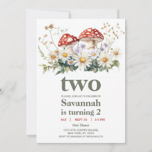Garden Mushroom Second Birthday Party Invitation