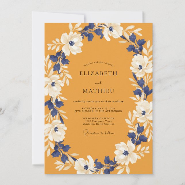 Garden Mustard Indigo Vine Wedding Invitation (Front)
