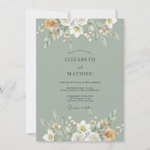 Garden Muted Olive Wildflower Wedding Invitation
