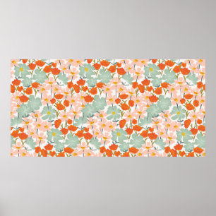 Garden of beautiful hand-drawn flowers in pink, or poster