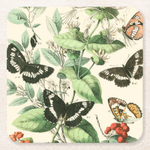 Garden of Butterflies and Flowers Square Paper Coaster