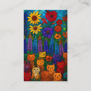 Garden of Cats Stained-Glass Cat Art with Flowers Business Card