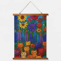 Garden of Cats Stained-Glass Cat Art with Flowers