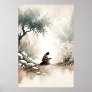 Garden Of Gethsemane Jesus In Prayer Watercolor Poster