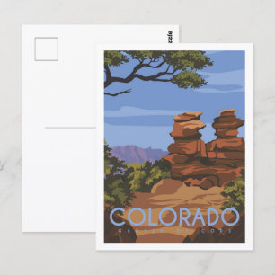 Garden of Gods Colorado Travel Place Illustration Postcard