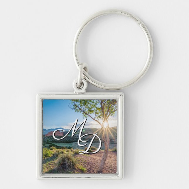 Garden Of Gods Tree Sunburst Monogram Keychain (Front)
