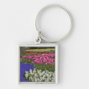 Garden of grape hyacinth, hyacinth and tulips, key ring
