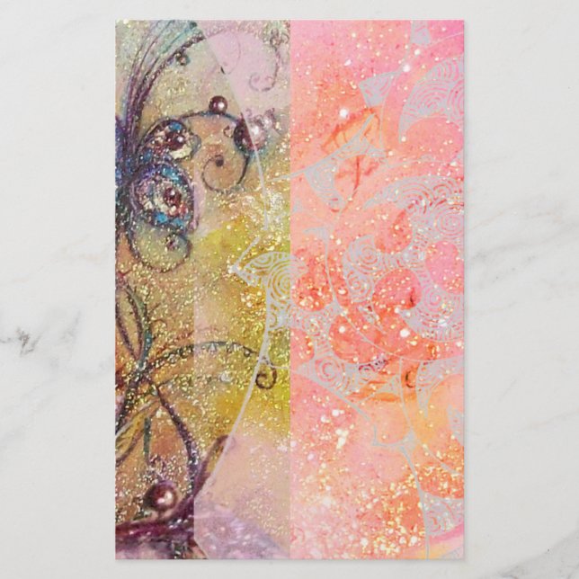 GARDEN OF LOST SHADOWS /MAGIC BUTTERFLY PLANT Pink Stationery (Front)