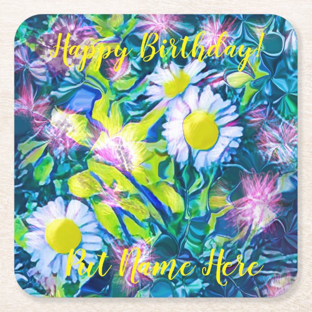 Garden of Love Wildflowers Birthday Napkins Square Paper Coaster (Front)