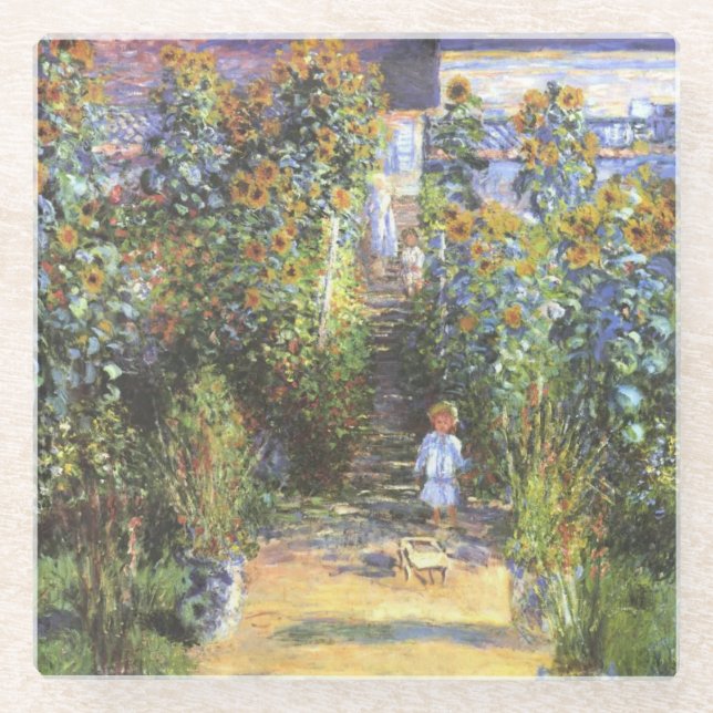 Garden of the Artist at Vetheuil - Claude Monet Glass Coaster (Front)
