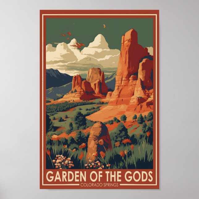 Garden of the Gods Colorado Springs Travel Vintage Poster (Front)