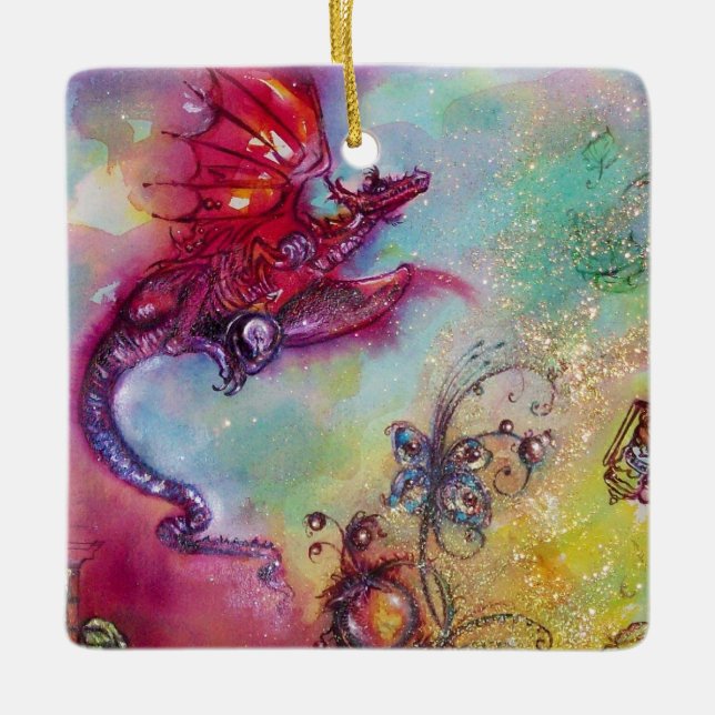 GARDEN OF THE LOST SHADOWS- FLYING RED DRAGON CERAMIC TREE DECORATION (Front)